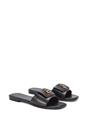 Black XY LONDON Black 'Leigh' Open Toe Foldover Buckle Slip On Flat Slider Mules, Image 3 of 5