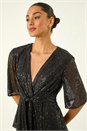 Black Dusk Sequin Tie Front V-Neck Stretch Top, Image 4 of 5