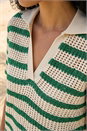Green Stripe Crochet Collar Knit Top, Image 4 of 4