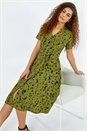 Olive Abstract Spot Print Shirt Dress, Image 1 of 5