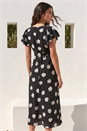 Black Floral Print Frill Midi Dress, Image 2 of 4