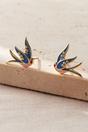 Gold Sterling Silver Blue Swallow Bird Stud Earrings, Image 2 of 2