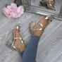 Gold AJVANI Gold Mid Block Heel Crossed Straps Sandals, Image 5 of 6