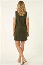 Khaki Cotton V-Neck Button Pocket Dress, Image 4 of 6