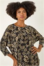 Black Paisley Puff Print Stretch Top, Image 4 of 5