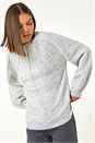 Light Grey Faux Pearl Cable Knit Jumper, Image 4 of 5