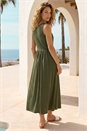 KHAKI Bead Detail Wrap Front Midi Dress, Image 3 of 4