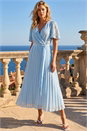 Blue Lace Detail Wrap Midi Dress, Image 2 of 4