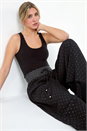 Black Shimmer Stretch Shirrred Wide Leg Trousers, Image 1 of 5