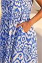 Royal Blue Aztec Print Midi Smock Dress, Image 4 of 4