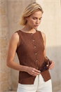 Chocolate Buttoned Stretch Blouse , Image 1 of 4