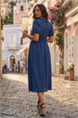 Navy  Textured Frill Midi Dress, Image 2 of 4