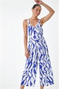 Royal Blue Animal Print Belted Jumpsuit, Image 4 of 5