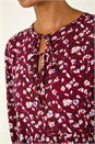 Wine Floral Tie Front Smock Dress, Image 5 of 5
