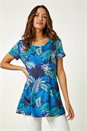 Blue Palm Print Pocket Stretch Tunic Top, Image 1 of 5