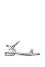 Silver XY LONDON Silver 'Hallie' Open Toe Flat Strappy Sandals With Ankle Strap, Image 1 of 5