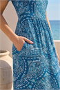 Blue Petite Paisley Print Gathered Midi Dress, Image 4 of 4