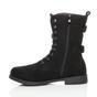 Black Lace Up Zips Military Biker Ankle Boots, Image 3 of 6