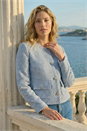 Blue Collarless Boucle Jacket, Image 3 of 4