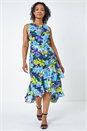 Turquoise Petite Sleeveless Chiffon Frill Hem Midi Dress, Image 4 of 5