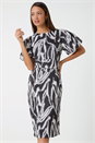 Black Abstract Print Ruched Stretch Dress , Image 1 of 5