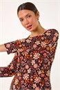Orange Floral Print Jersey Tunic Top, Image 4 of 5