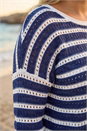 Navy  Curve Crochet Stripe Knit Top, Image 4 of 4