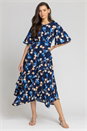 Navy  Floral Print Chiffon Midi Dress, Image 1 of 4