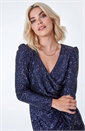 Navy  Dusk Sequin Mini Wrap Dress, Image 1 of 5