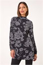 Black Printed Side Split Tunic Top, Image 2 of 5
