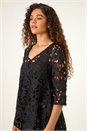 Black Lace Detail HighLow Hem Button Up Blouse, Image 4 of 5