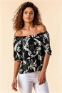 Palm Leaf Print Bardot Top, Image 1 of 4