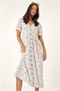 Ivory  Dusk Ditsy Floral Buttoned Midi Dress, Image 4 of 5