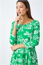 Green Floral Print Swing Stretch Top, Image 4 of 5