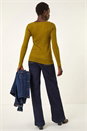 Olive Square Neck Ribbed Knit Jumper, Image 3 of 5