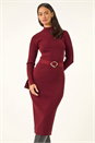 Wine Dusk Knitted Buckle Midi Dress, Image 4 of 5