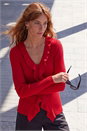 Red Frill Trim Ribbed Knit Top, Image 1 of 4