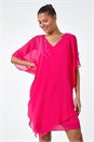 Cerise Embellished Cold Shoulder Overlay Dress, Image 2 of 5