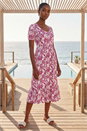 Purple Petite Floral Print Frill Midi Dress, Image 1 of 4