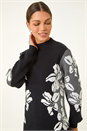 Black Floral Jacquard Knitted Dress, Image 4 of 5