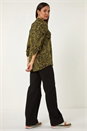 Olive Paisley Print Pleat V-Neck Stretch Top, Image 3 of 5