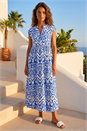 Royal Blue Aztec Print Midi Smock Dress, Image 2 of 4