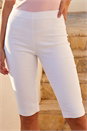 White Elastic Waist Knee Length Stretch Shorts, Image 2 of 4