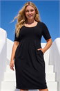 Black Curve Cocoon Pocket Stretch Midi Dress, Image 1 of 4
