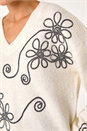 Ivory  Contrast Swirl Floral Knit Jumper, Image 5 of 5