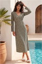 Green Geometric V-Neck Midi Dress, Image 1 of 4