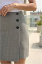 Black Dogstooth Button Detail Stretch Skirt , Image 4 of 4
