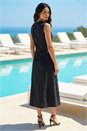 Black Denim Panel Detail Midi Dress, Image 3 of 4