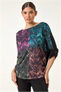 Black Colour Block Print Stretch Sleeve Top, Image 4 of 5