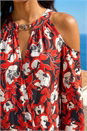 Red Printed Cold Shoulder Stretch Top, Image 4 of 4